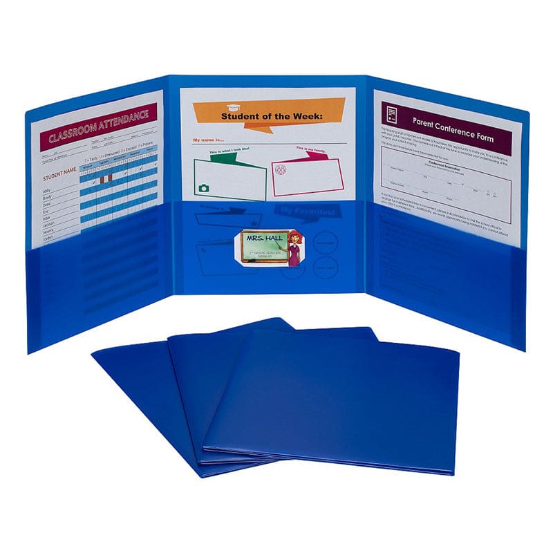 3 Pocket Poly Portfolio Blue 24Bx - Folders - C-Line Products Inc