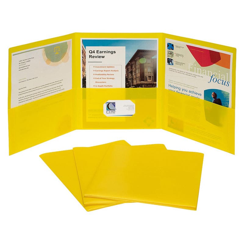 3 Pocket Poly Portfolio Yellow 24Bx - Folders - C-Line Products Inc