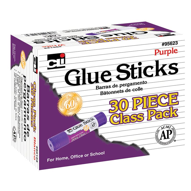 30 Pk Purple Glue Sticks (Pack of 3) - Glue/Adhesives - Charles Leonard