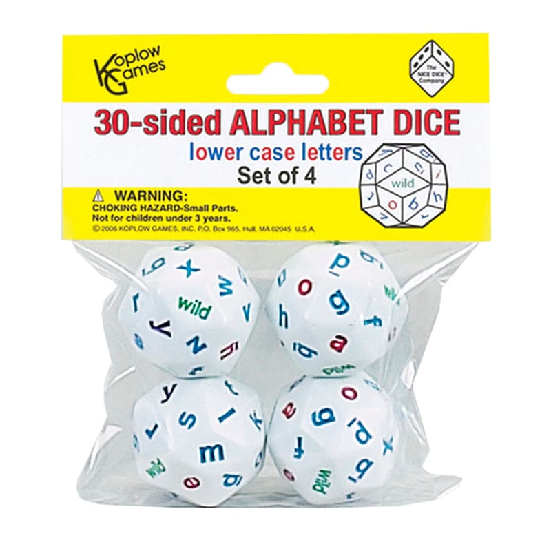 30-Sided Alphabet Dice 4 Colors (Pack of 3) - Language Arts - Koplow Games Inc.
