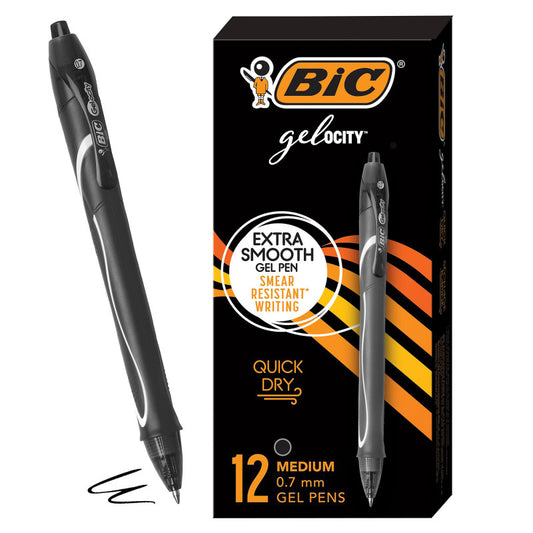 12Ct Blk Gelocity Retractable Pens Quick Dry