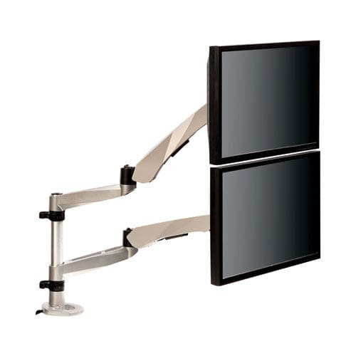 3M Easy-adjust Desk Dual Arm Mount For 27 Monitors 360 Deg Rotation +90/-15 Deg Tilt 360 Deg Pan Silver Supports 20 Lb - Furniture - 3M™