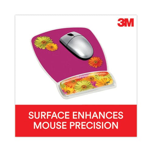 3M Fun Design Clear Gel Mouse Pad With Wrist Rest 6.8 X 8.6 Daisy Design - Technology - 3M™