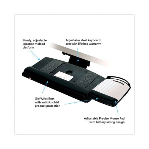 3M Knob Adjust Keyboard Tray With Highly Adjustable Platform Black - Furniture - 3M™