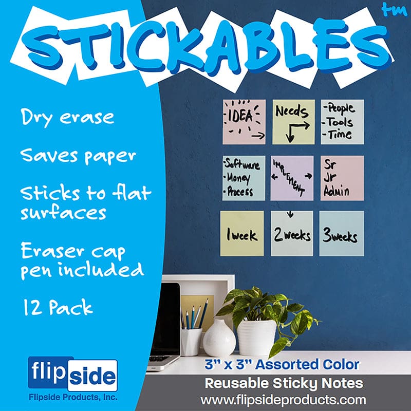 3X3In Pastel Stickables with Marker (Pack of 3) - Dry Erase Sheets - Flipside
