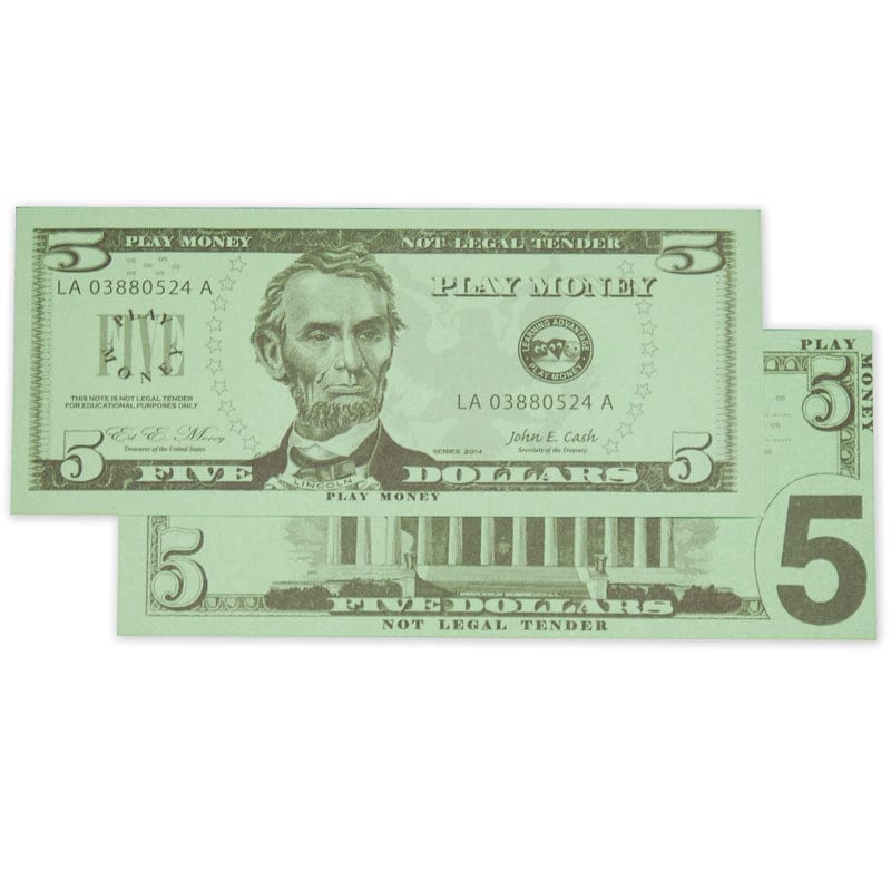 $5 Bills Set 100 Bills (Pack of 10) - Money - Learning Advantage
