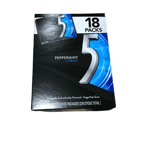 5 Gum Sugarfree Gum, Peppermint Cobalt, 15-stick pack (18 packs total) - ShelHealth.Com