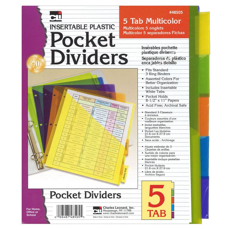 5 Tab Index Dividers with Pocket (Pack of 12) - Dividers - Charles Leonard