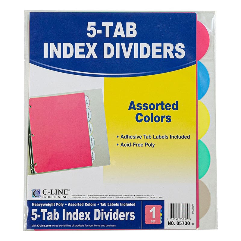 5 Tab Poly Index Dividers Assorted 5 Standard Tab (Pack of 12) - Dividers - C-Line Products Inc