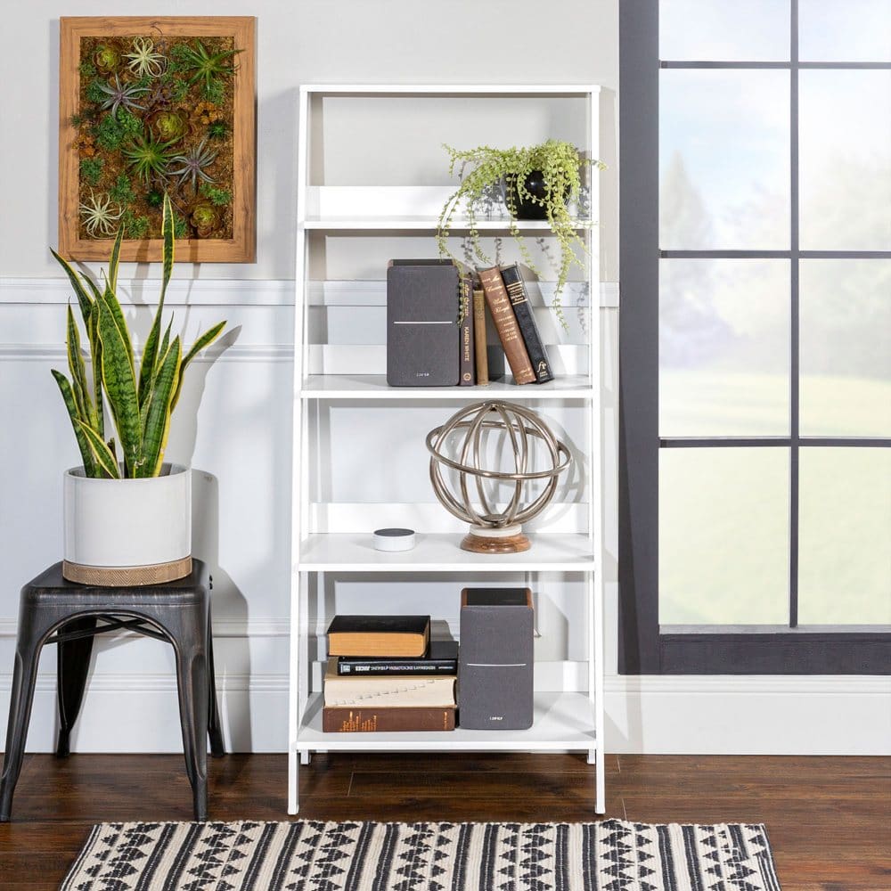 55 Modern Wood Ladder Bookshelf - White - Storage Supplies - 55