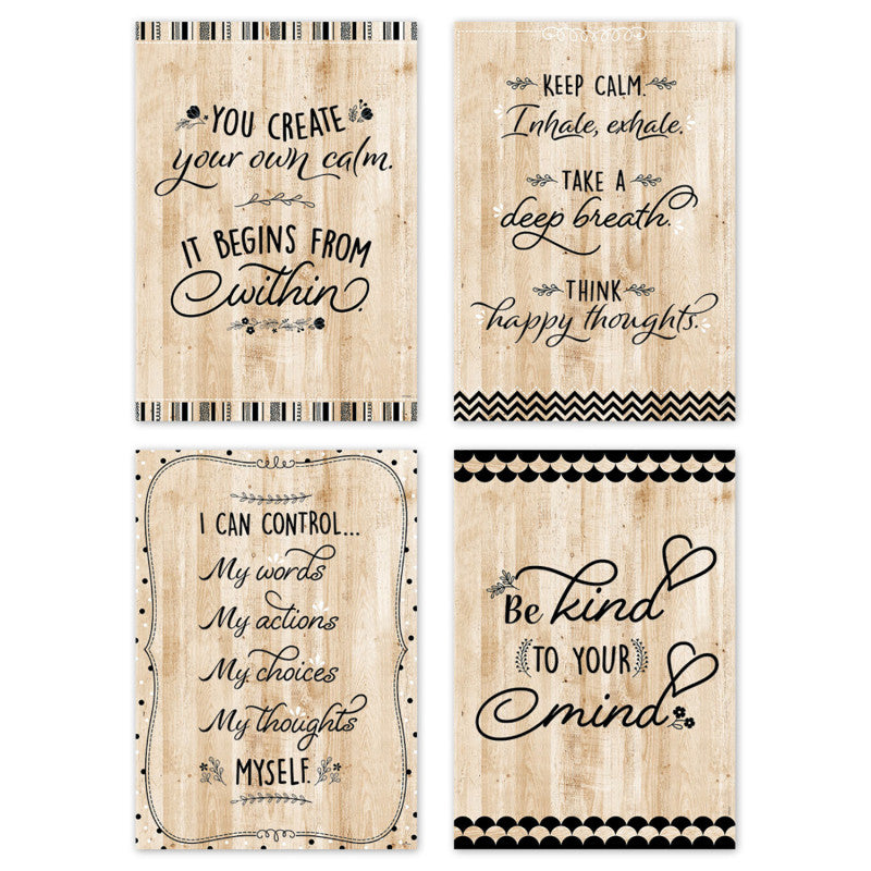 Black White & Wood 4 Poster Pack Inspire U Core Decor (Pack of 2)