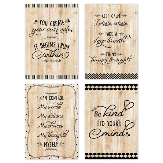 Black White & Wood 4 Poster Pack Inspire U Core Decor (Pack of 2)