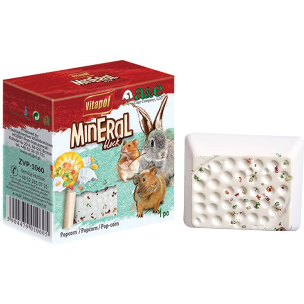 A and E Cages VitaPol Lime-Mineral Block for Small Animals Popcorn; 1ea-40 g - Pet Supplies - A and E