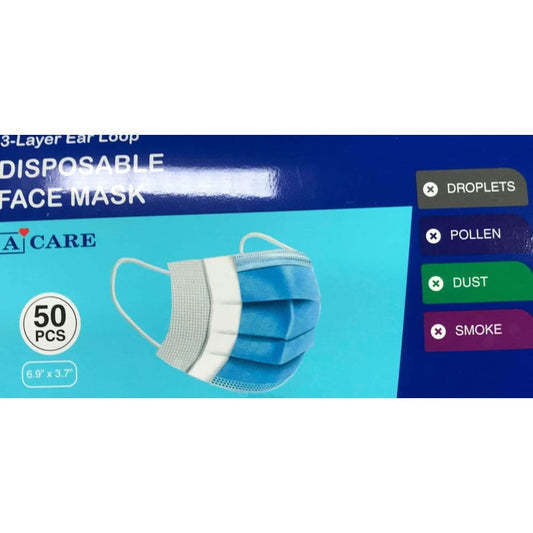 A Care 3-Layer Ear Loop Disposable Face Mask, 50 Pcs. - ShelHealth.Com