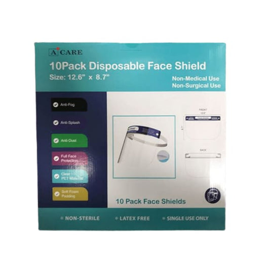 A Care Disposable Face Shield, 10 Pack. - ShelHealth.Com