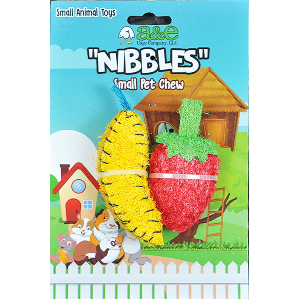 A &E Cages Nibbles Small Animal Loofah Chew Toy Banana Strawberry; 1ea - Pet Supplies - A and E