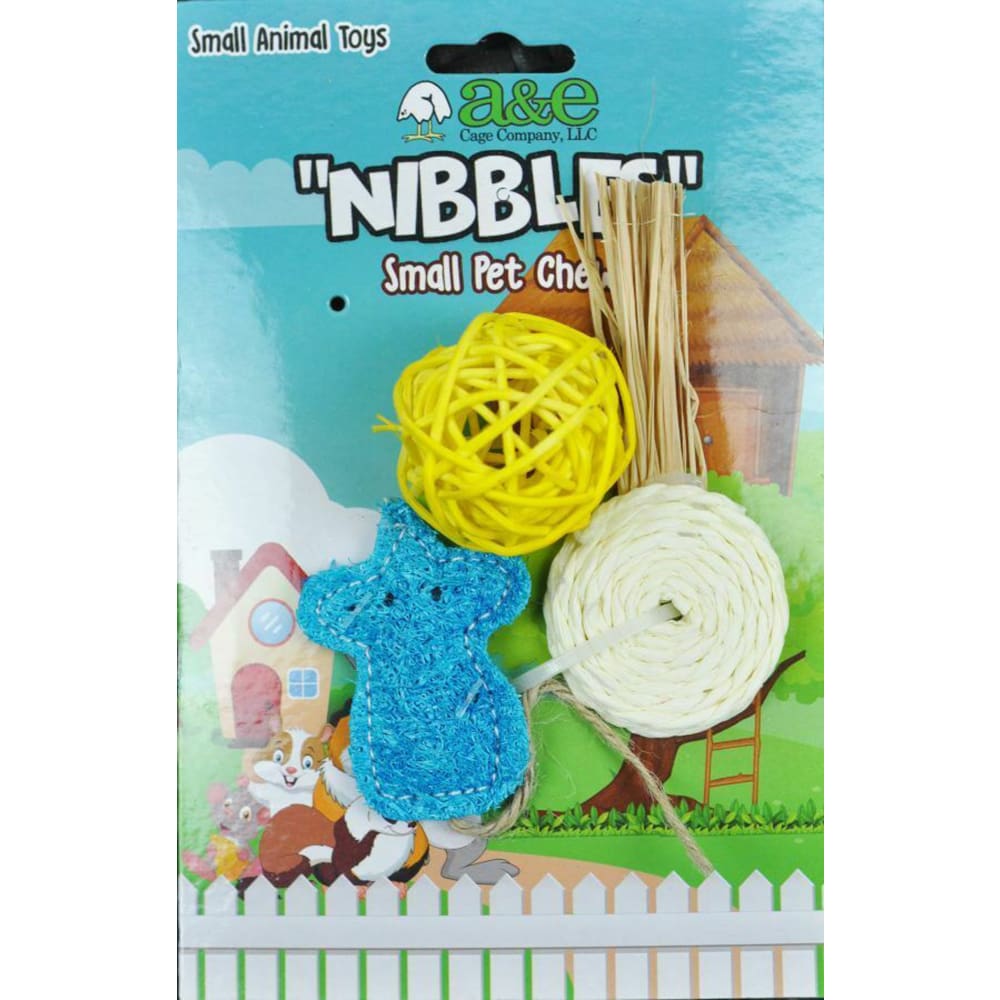 A &E Cages Nibbles Small Animal Loofah Chew Toy Mouse-Ball-Lollipop; 1ea - Pet Supplies - A and E