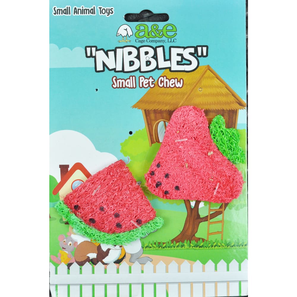 A &E Cages Nibbles Small Animal Loofah Chew Toy Strawberry Watermelon Slice; 1ea - Pet Supplies - A and E