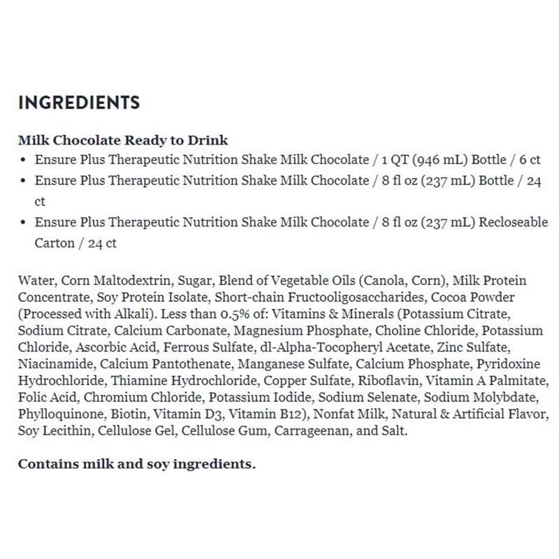 Abbott Ensure Plus Chocolate 8 Oz Arc Case of 24 - Nutrition >> Nutritionals - Abbott