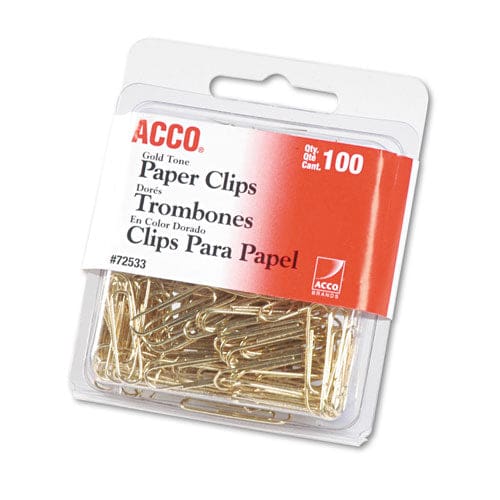 ACCO Gold Tone Paper Clips #2 Smooth Gold 100/box - Office - ACCO