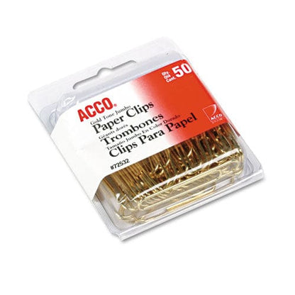 ACCO Gold Tone Paper Clips Jumbo Smooth Gold 50/box - Office - ACCO