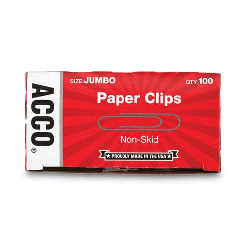 ACCO Paper Clips Jumbo Nonskid Silver 100 Clips/box 10 Boxes/pack - Office - ACCO