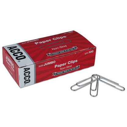 ACCO Paper Clips Jumbo Nonskid Silver 100 Clips/box 10 Boxes/pack - Office - ACCO