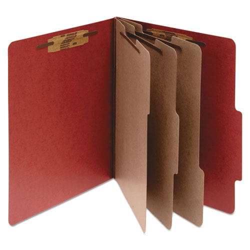 ACCO Pressboard Classification Folders 4 Expansion 3 Dividers 8 Fasteners Legal Size Earth Red Exterior 10/box - School Supplies - ACCO