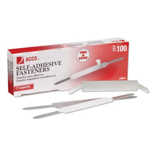 ACCO Self-adhesive Two-prong Paper Fastener Bases 1 Capacity 2.75 Center To Center Matte Steel 100/box - Office - ACCO