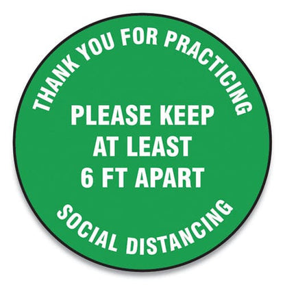 Accuform Slip-gard Floor Signs 12 Circle thank You For Practicing Social Distancing Please Keep At Least 6 Ft Apart Green 25/pk - Office -
