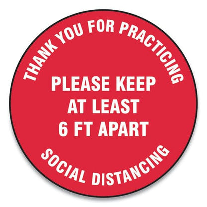 Accuform Slip-gard Floor Signs 12 Circle thank You For Practicing Social Distancing Please Keep At Least 6 Ft Apart Red 25/pack - Office -