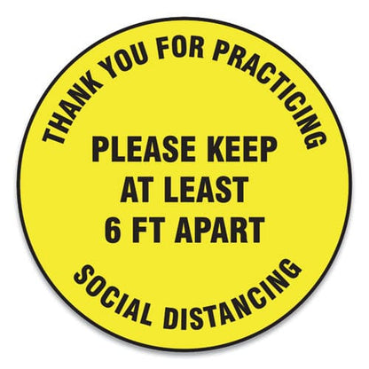 Accuform Slip-gard Floor Signs 12 Circle,thank You For Practicing Social Distancing Please Keep At Least 6 Ft Apart Yellow 25/pk - Office -