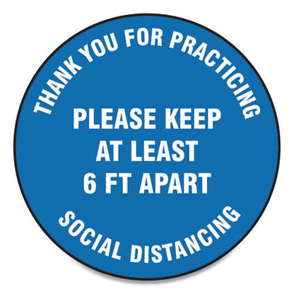 Accuform Slip-gard Floor Signs 17 Circle thank You For Practicing Social Distancing Please Keep At Least 6 Ft Apart Blue 25/pk - Office -