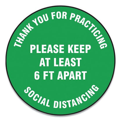 Accuform Slip-gard Floor Signs 17 Circle thank You For Practicing Social Distancing Please Keep At Least 6 Ft Apart Green 25/pk - Office -