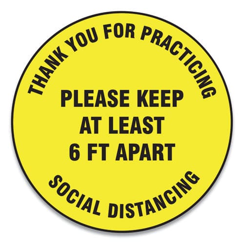 Accuform Slip-gard Floor Signs 17 Circle,thank You For Practicing Social Distancing Please Keep At Least 6 Ft Apart Yellow 25/pk - Office -