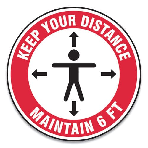 Accuform Slip-gard Social Distance Floor Signs 12 Circle keep Your Distance Maintain 6 Ft Human/arrows Red/white 25/pack - Office -