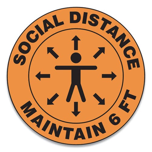 Accuform Slip-gard Social Distance Floor Signs 17 Circle keep Your Distance Maintain 6 Ft Human/arrows Red/white 25/pack - Office -