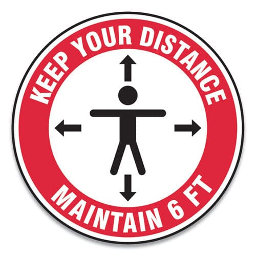 Accuform Slip-gard Social Distance Floor Signs 17 Circle keep Your Distance Maintain 6 Ft Human/arrows Red/white 25/pack - Office -
