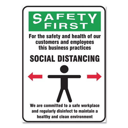 Accuform Social Distance Signs Wall 10 X 14 Customers And Employees Distancing Clean Environment Humans/arrows Green/white 10/pk - Office -