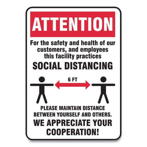 Accuform Social Distance Signs Wall 10 X 14 Customers And Employees Distancing Humans/arrows Red/white 10/pack - Office - Accuform®