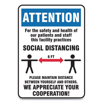 Accuform Social Distance Signs Wall 10 X 14 Patients And Staff Social Distancing Humans/arrows Blue/white 10/pack - Office - Accuform®