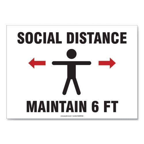 Accuform Social Distance Signs Wall 10 X 14 Visitors And Employees Distancing Humans/arrows Red/white 10/pack - Office - Accuform®