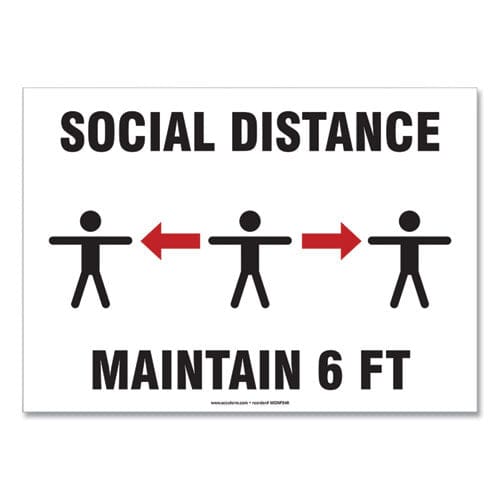 Accuform Social Distance Signs Wall 10 X 7 social Distance Maintain 6 Ft 3 Humans/arrows White 10/pack - Office - Accuform®