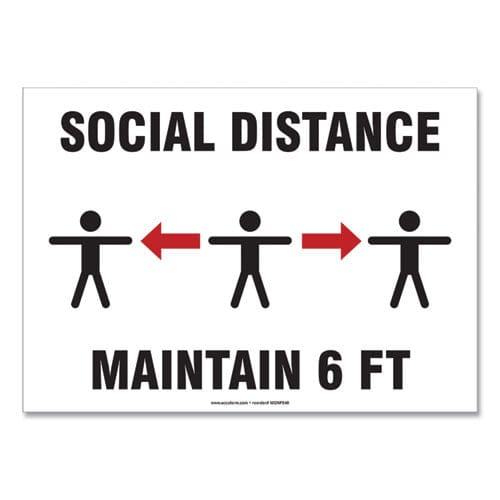 Accuform Social Distance Signs Wall 14 X 10 social Distance Maintain 6 Ft 3 Humans/arrows White 10/pack - Office - Accuform®