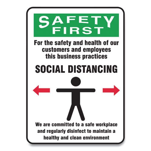 Accuform Social Distance Signs Wall 7 X 10 Customers And Employees Distancing Clean Environment Humans/arrows Green/white 10/pk - Office -