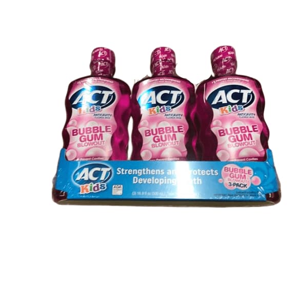 ACT Kids Anticavity Fluoride Mouthwash, Bubble Gum Blow Out 16.9 oz. (Pack of 3) - ShelHealth.Com