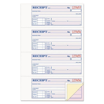 Adams Receipt Book Three-part Carbonless 7.19 X 2.75 4 Forms/sheet 100 Forms Total - Office - Adams®