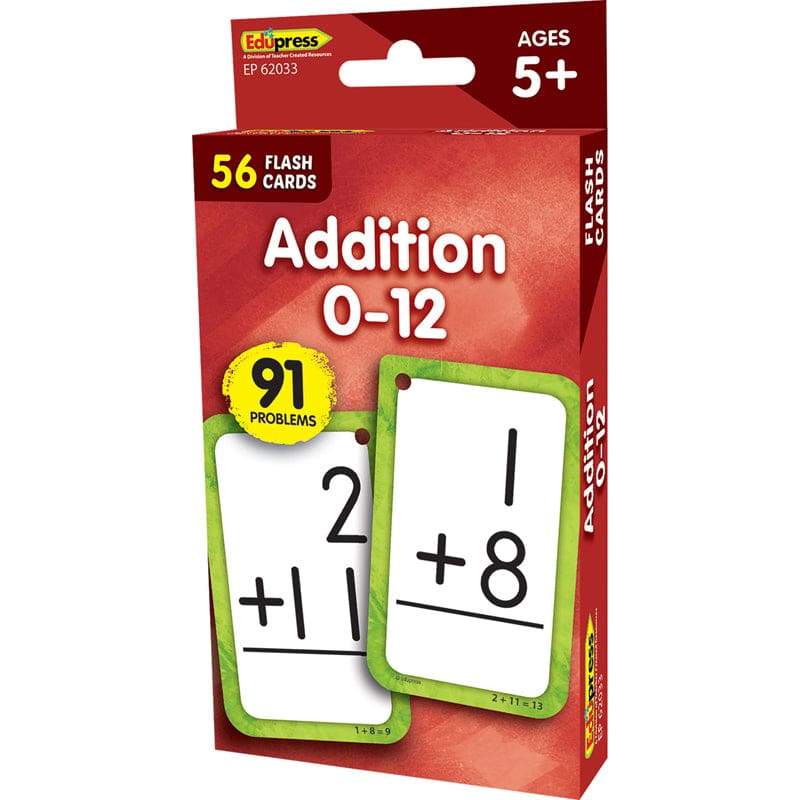 Additon 0-12 Flash Cards (Pack of 10) - Flash Cards - Teacher Created Resources