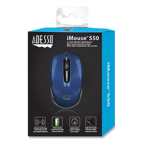 Adesso Imouse S50 Wireless Mini Mouse 2.4 Ghz Frequency/33 Ft Wireless Range Left/right Hand Use Blue - Technology - Adesso