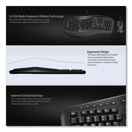 Adesso Wkb1500gb Wireless Ergonomic Keyboard And Mouse 2.4 Ghz Frequency/30 Ft Wireless Range Black - Technology - Adesso